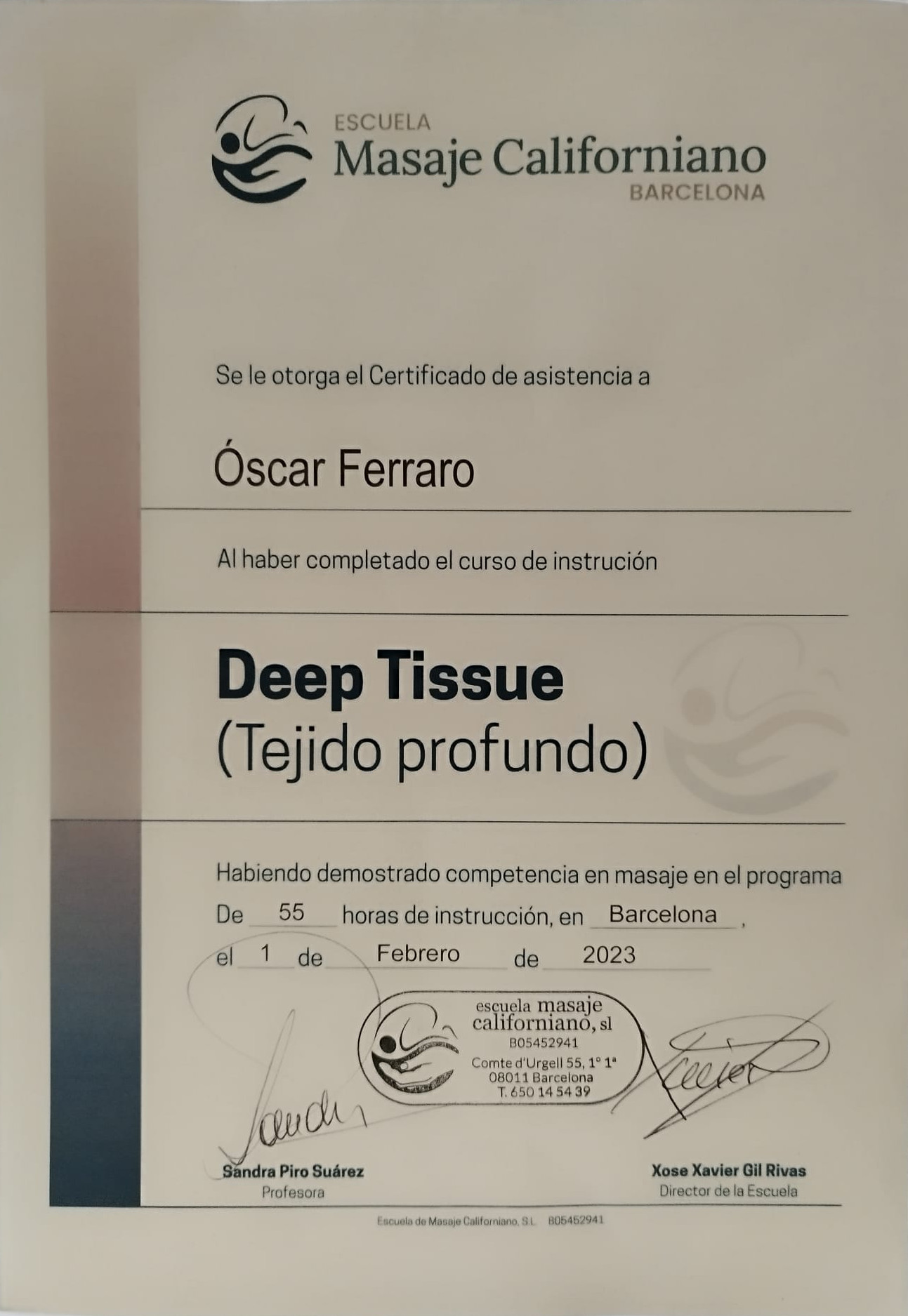 Certificado deep tissue